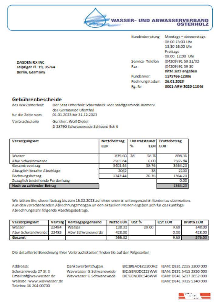 Wavwasser utility business bill SCR PSD template
